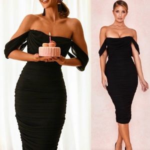 House of CB ‘Carlotta’ Ruched Dress Black NWOT size S